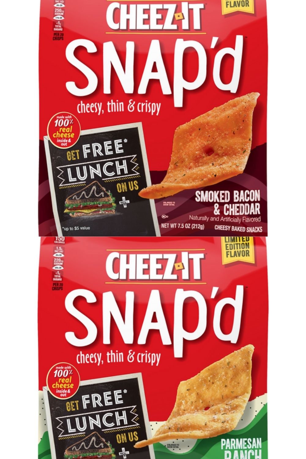 Cheez-it snap'd bacon cheddar and cheez-it snap'd parmesan ranch