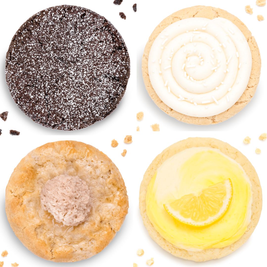 Crumbl Cookies - Molten Lava Cookie, Nilla Bean Cupcake Cookie, Cinnamon Frybread Cookie, Lemonade Cookie